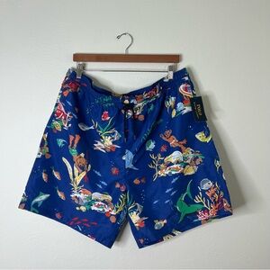 NWT Polo Ralph Lauren Swim Trunks Traveler Bear Print Blue Drawstring Size XLT